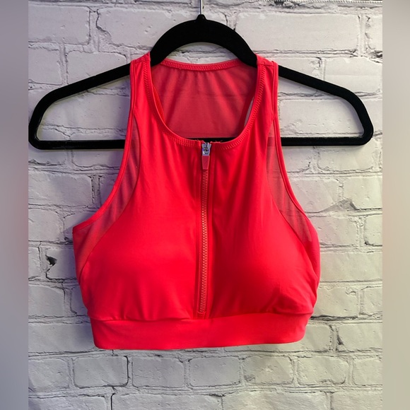 Knix High Energy Swim‎ Mesh Zipper Bikini Top Size Large Women’s Pink Pepper - Picture 1 of 7